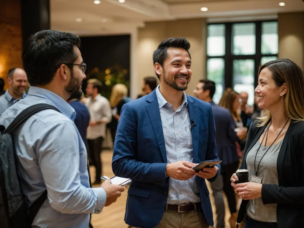 Empresarios haciendo networking en una feria de negocios en Perú 2026